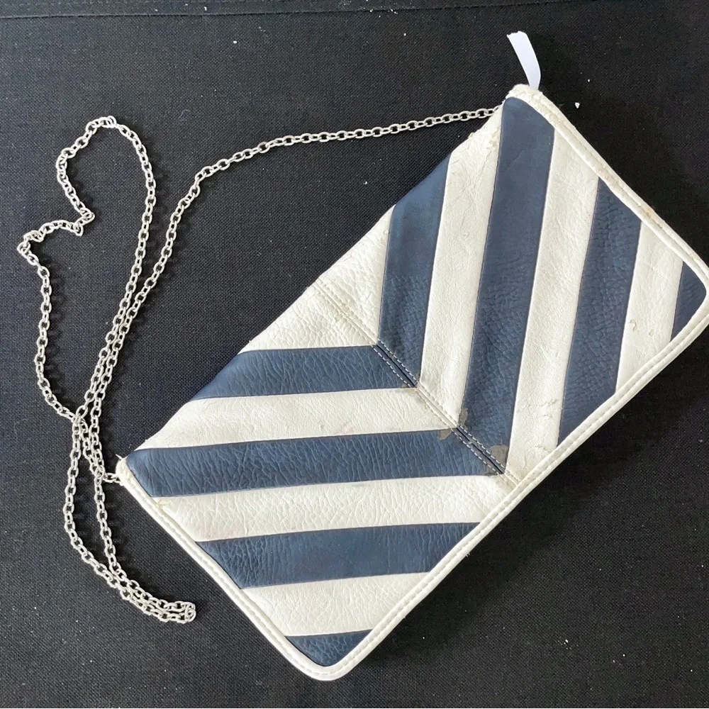 Unbranded Chevron Clutch Navy Blue White Envelope Crossbody